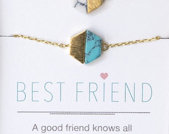 Best Friend Bracelets, Gold Turquoise Lapis White Marble Bracelet, Semiprecious Stone Bracelet, Dainty Jewelry, Gift For Best Friend B179G