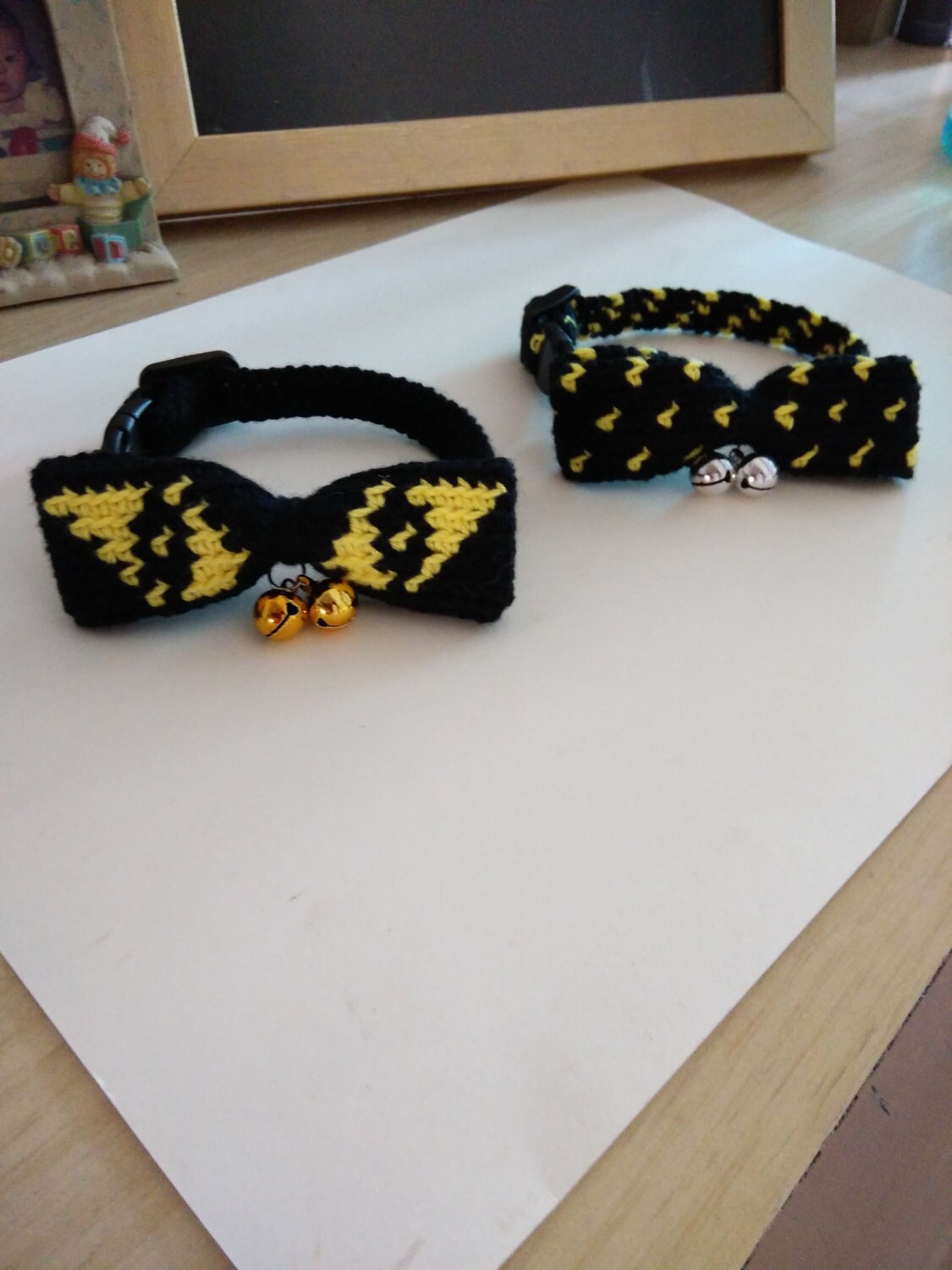Crochet Kitten Collars Cat Collars. Black bows With Motifs.