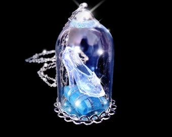 Cinderella necklace, glass slipper necklace, snowglobe necklace, fantasy jewelry, Valentines day, fairy tale jewelry, victorian necklace
