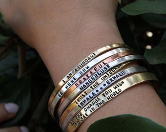Custom Hand stamped bracelet. Custom cuff bracelet. Mantra Bracelet. Personalized Jewelry. Handstamped Jewelry