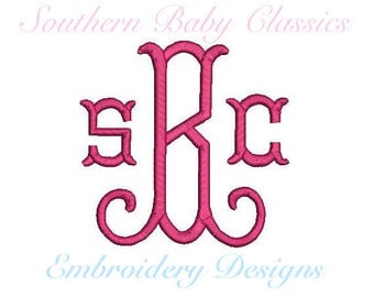 Fishtail Curl Arabesque Monogram Font Design File for Embroidery Machine Monogram Instant Download 4.5 and 3.5 Inches