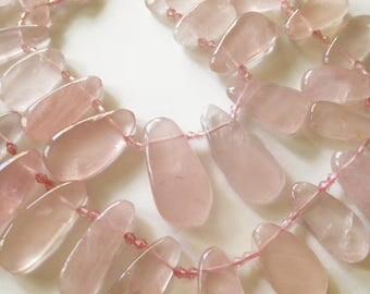 Rose quartz smooth briolettes, top-drilled. Select a size: 12x25mm - 22x40mm