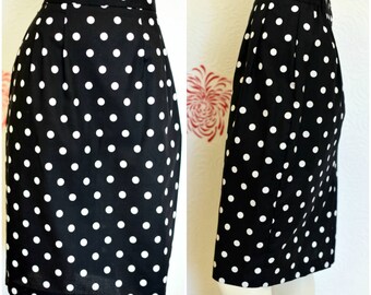 Vintage Pencil Skirt | 80s Skirt | Polka Dot Pencil Skirt | Womens Black and White Skirt | Ladies Pencil Skirt | Black and White Polka Dot