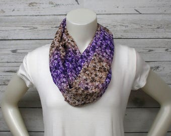 Purple and Tan Infinity Scarf