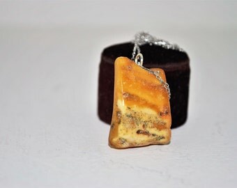 Vintage Sterling Egg Yolk Amber Pendant - 1960s Estate Baltic Amber Necklace