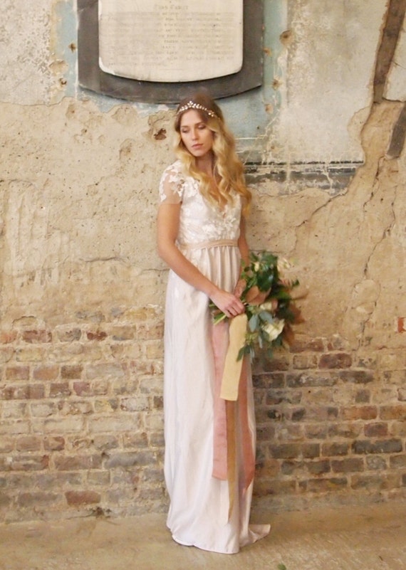 MIRANDA Backless Boho  Bridal  Gown  blush pink matt satin