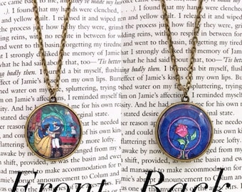 Handmade Beauty and the Beast Necklace, Double Sided Stained Glass, Belle, Enchanted Rose Necklace // Disney Necklace