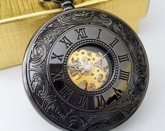 Black Pocket Watch Personalised Groomsmen Gift Wedding Sets Engraved Pocket Watches with Chains Father of the Bride Groomsman Graduation