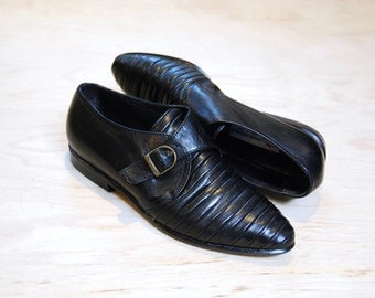 1980's Charles David black leather monk strap shoes • size 7.5/8 medium