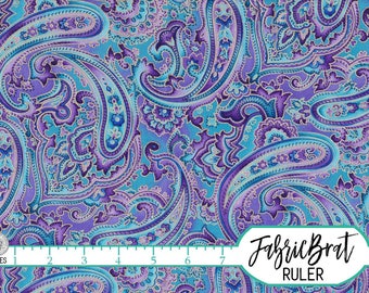 Teal & Purple PAISLEY Fabric by the Yard, Fat Quarter METALLIC GOLD Fabric Quilting Fabric Apparel Fabric 100% Cotton Fabric Yardage w4-25