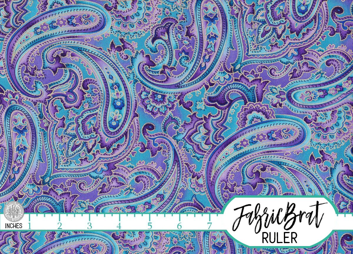 Teal And Purple Paisley Fabric By The Yard Fat Quarter Metallic 6576