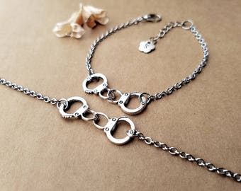 2 Handcuffs Bracelets, Partners in crime, Best Friends Bracelets, Matching Bracelets, Personalized Bracelet, Initial Bracelet, Bff bracelets