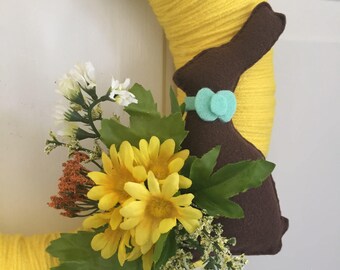 Chocolate Easter Bunny Wreath - Easter Wreath - Spring Wreath - Easter Bunny Wreath - Yarn Wreath - Yarn Wreath - Easter Wreath