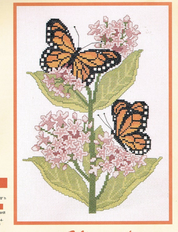 CROSS STITCH PATTERN Monarch Butterfly & Hydrangea Flower