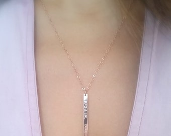 Long Name and Date Necklace - Skinny Bar Pendant - Custom Engraved Nameplate - Personalized Bar Necklace - Layering Necklace - Skinny Bar