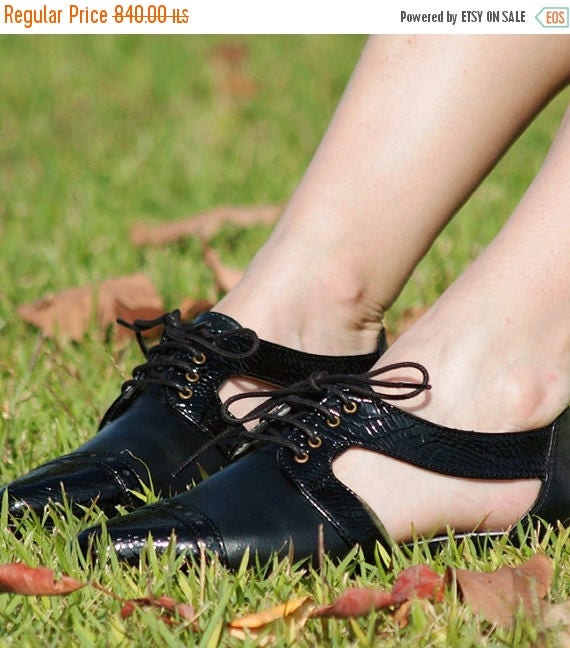 Black leather flats Pointy flats women shoes pointy toe