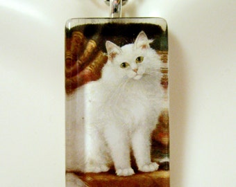 White cat pendant and chain - CGP12-110