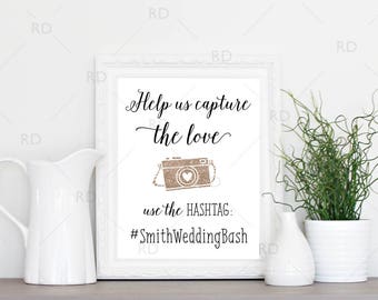 Wedding Hashtag Sign PRINTABLE Art / Custom wedding hashtag / Use your wedding colors / Hashtag Printable / Wedding Hashtag Print Sign