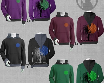 Mens hooded sweatshirt FLOWER OF LIFE velvet and blackligth active vinyl print-psy clothing-psychedelic clothing-Festival Wear-Burining man