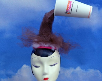 Surrealist Spilled Coffee Costume Hat - Pink or Green Dunkin Donuts Starbucks Costume