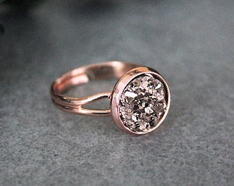 Rose Gold Ring, Rose Gold Druzy Ring, Druzy Ring, Adjustable Ring, Rose Gold Adjustable Ring, Ring for Her, Women's Ring, Gift for Her