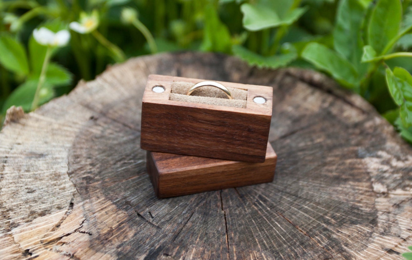 Ring box made from black walnut wood engagement ring box