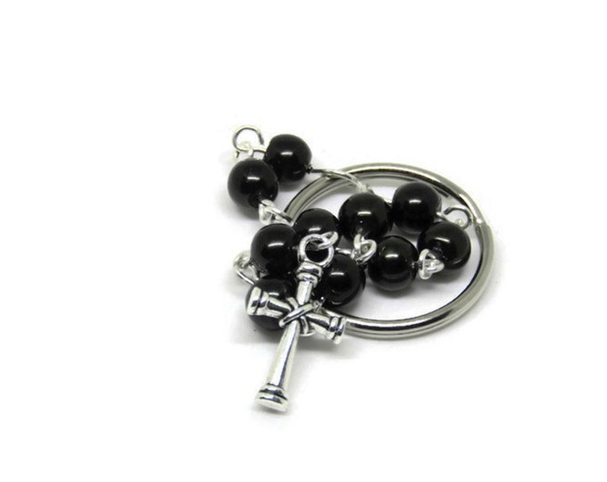 Gift for Groom, Black Pearl One Decade Pocket Rosary, Key Chain Rosary, Wedding Keepsake, Gift for Groomsman