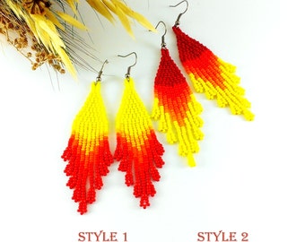 Gold earrings Statement earrings Bohemian earrings Boho earrings Gypsy earrings Dangle earrings Flame earrings Yellow earrings Red earrings