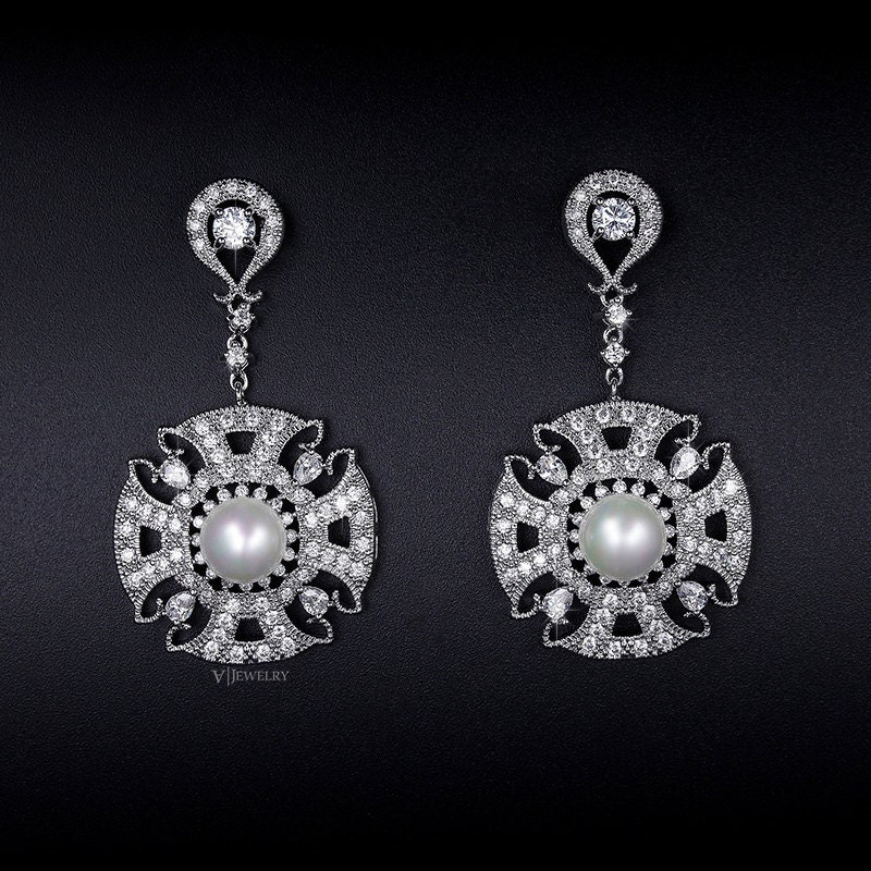 Art Deco Wedding Earrings CZ Earrings Pearl Earrings   Il Fullxfull.1105743202 Klvy 