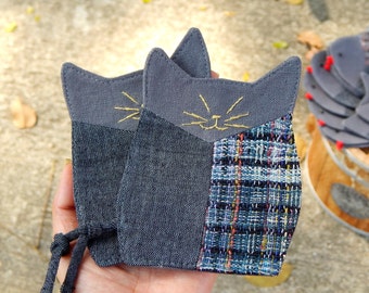 Cat coaster pack of 2 drinks, Animal coaster, Handmade coaster, Fabric coaster, Drinkware, Gift