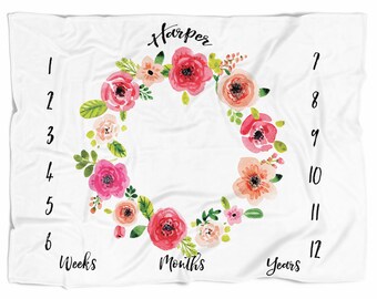 Milestone blanket, Personalized Baby Blanket, monthly baby blanket, Baby blanket, name blanket, Custom Blanket, Baby shower gift