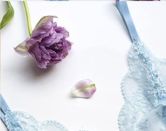 Blue Lace bra lace bralette soft bra underwear sexy lingerie crop top sheer triangle scalloped see through lingerie lacy intimates bridal
