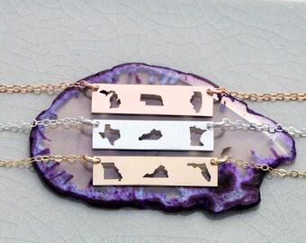 SALE • Long Distance Relationship Location Gift • Three Friends Necklace 3 States Necklace • Custom Map Necklace • Rose Gold State Jewelry