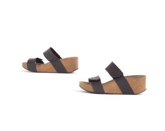 Cork Sandal Wedge Sandal Black Sandal 90s Sandal Cork Shoe Black Wedge Sandal Grunge Shoe Mid Heel Womens US 8.5-9, EU 39-39.5, UK 6.5-7