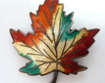 Vintage Sterling Silver and Enamel Maple Leaf Brooch Pin Maple Leaf Brooch Pin in Fall Colors
