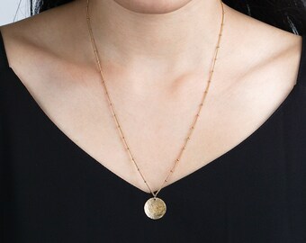 Items similar to SOLID 14K GOLD disc Necklace - gold initial charm