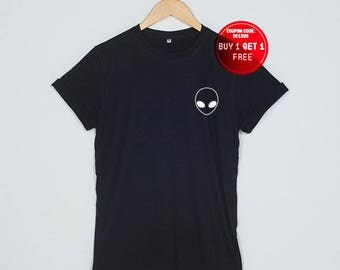 Alien Shirt Tumblr T-Shirt Pocket T Shirts Space Funny Tshirt Women Size S M L XL - 3XL Heather Grey Black White