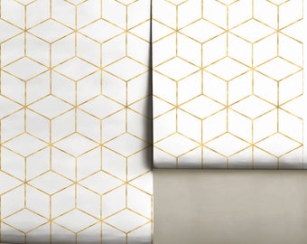 Gold Cube Geometric Removable Peel 'n Stick Wallpaper