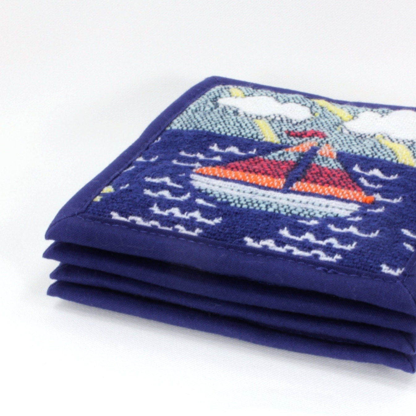 Nautical decor fabric coasters sailboat coasters cloth