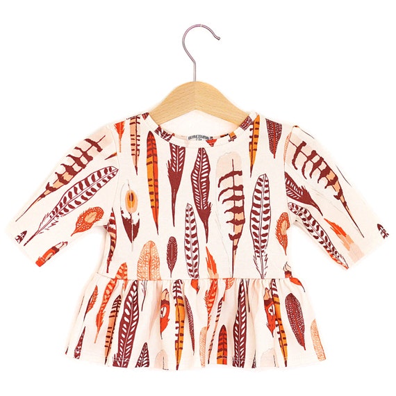Plumes coton bio bébé/jeune enfant fille demi de longueur manches haut