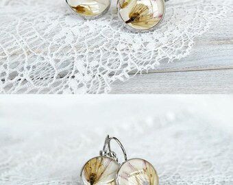 SALE 40% Handmade earrings|for|gift women Flower earrings Botanical jewelry Bridesmaid earrings Natural jewelry Resin Dried flower jewelry