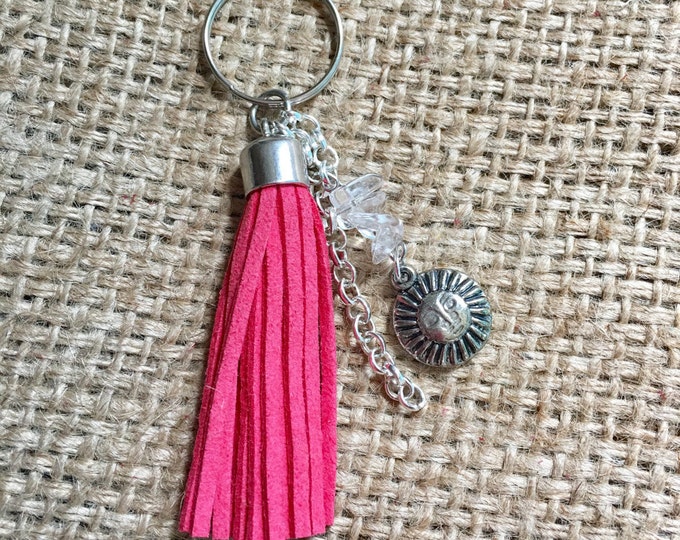 Boho Pink Keychain, Sunshine Keychain, Tassel Keychain, Suede Keychain, Pink Keychain, Western Keychain, Stone Keychain