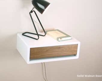 Retro Style Mid Century Modern Nightstand with Door, Floating Wall Mount Nightstand, Side Table, Bedside Table