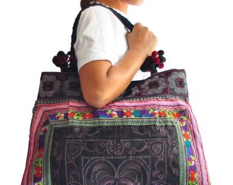 Hmong Embroidered Tote Bag Large size Hobo bag Hippie bag Bag Handbags Purse Tote bag Boho bag Shoulder bag Women bag Thai Cotton Bag