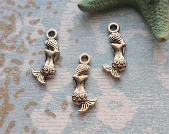 10 Mermaid Charms Silver Shy Mermaid Charm - CS3042