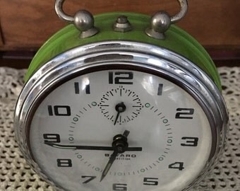 Fabulous 1950's Bayard French Mechanical Alarm Clock, Bright Green