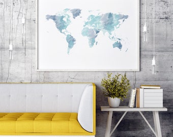 World Map Watercolor World Map | Large World Map Large | World Map Poster | Large Wall Art | World Map Wall Art | World Map Print World Map