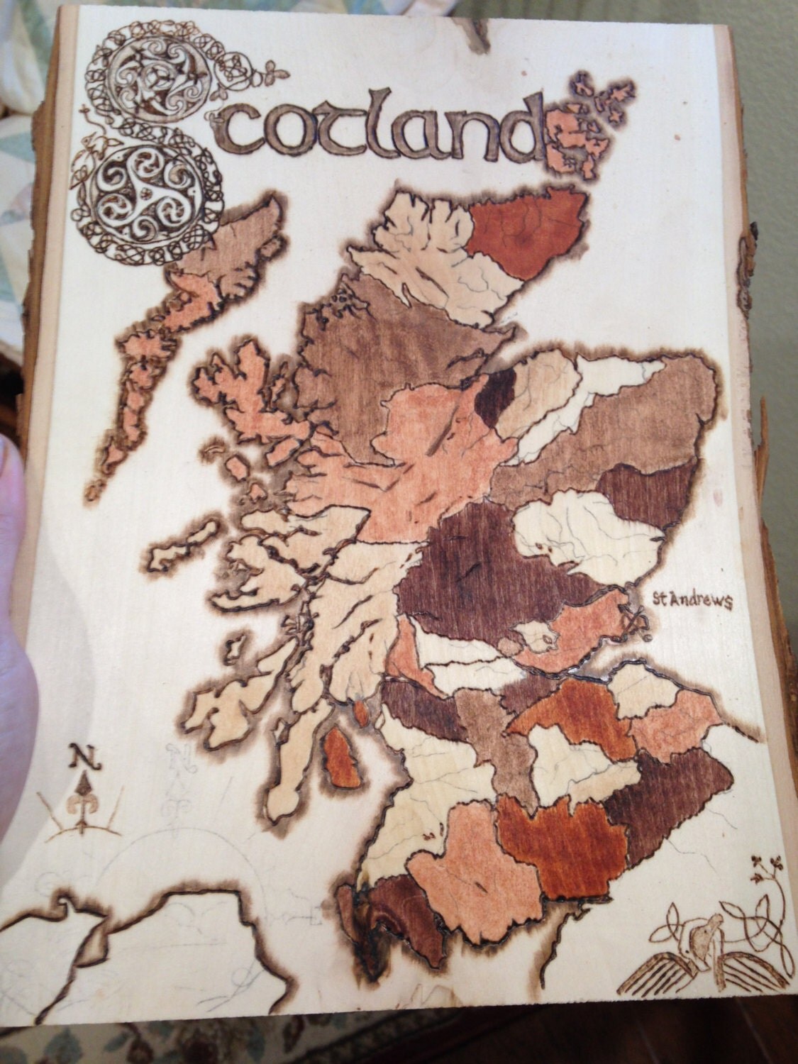 Wood Burned Map of Scotland