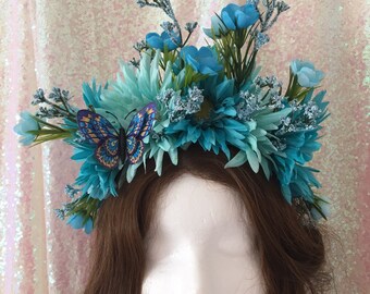 Blue Fairy flower crown, fantasy headpiece