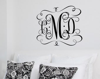 Large Vinyl Monogram Wall Decal - custom color - Monogram Decal - 3 letter initials